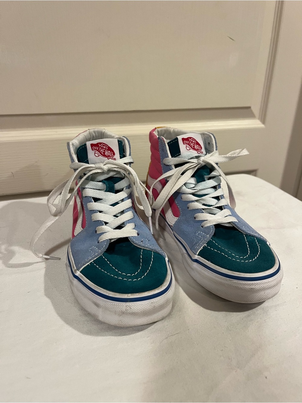Vans High-Top Sneakers in Teal, Light Blue & Pink - Picture 2 of 10